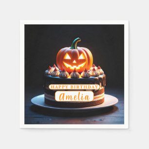 Spooky Pumpkin Halloween Birthday Paper Napkin
