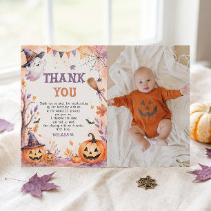Spooky Pumpkin Halloween Birthday Thank You Card