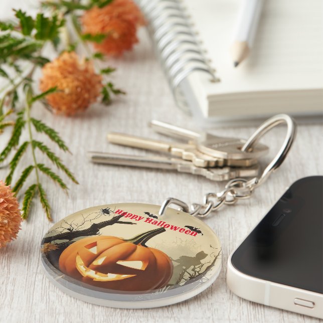 Spooky Pumpkin Halloween Collection Key Ring (Front Right)