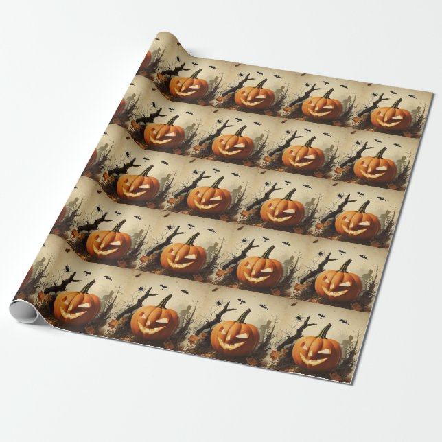 Spooky Pumpkin Halloween Collection Wrapping Paper (Unrolled)