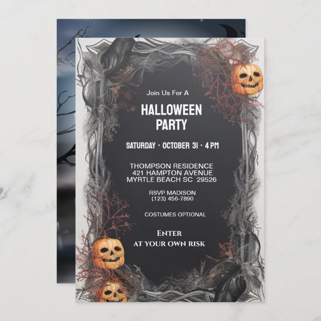 Spooky Pumpkin Halloween Party   Invitation (Front/Back)