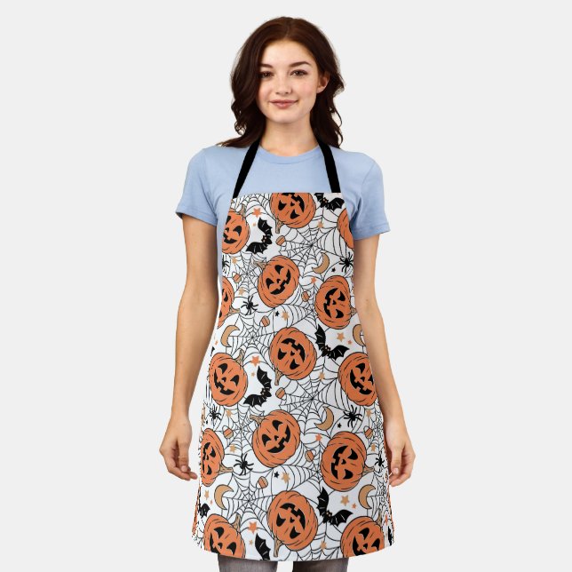Spooky Pumpkin Halloween Pattern Apron (Worn)