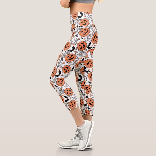 Spooky Pumpkin Halloween Pattern Capri Leggings (Left)