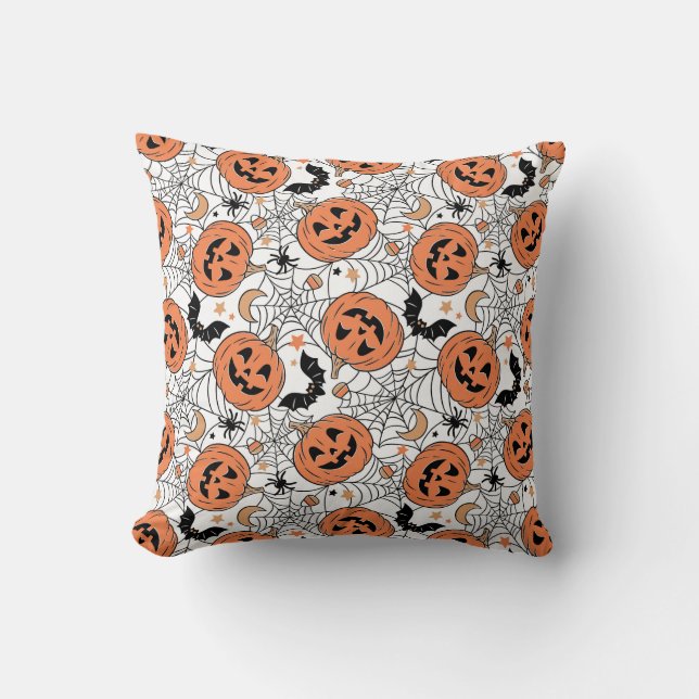 Spooky Pumpkin Halloween Pattern Cushion (Front)