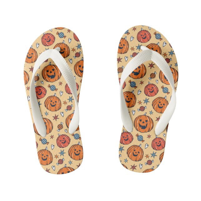 Spooky Pumpkin Halloween Pattern Kid's Thongs (Footbed)