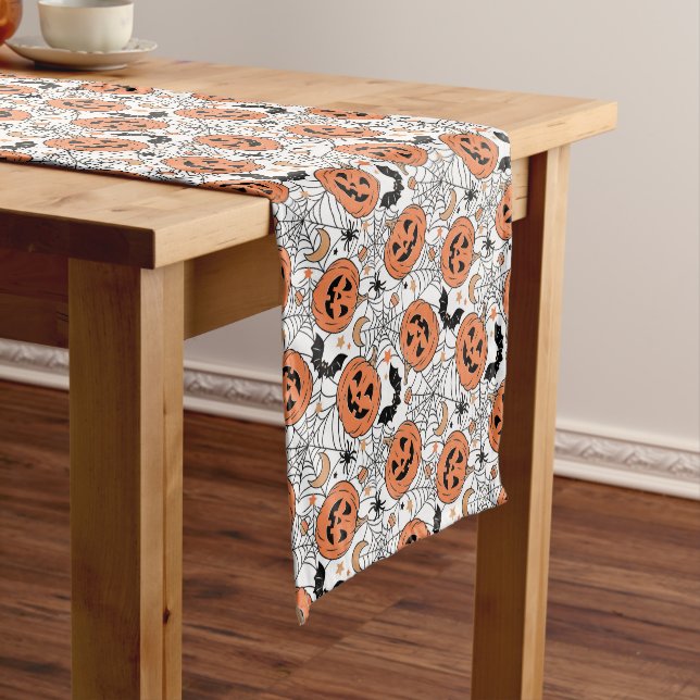 Spooky Pumpkin Halloween Pattern Short Table Runner (In Situ)