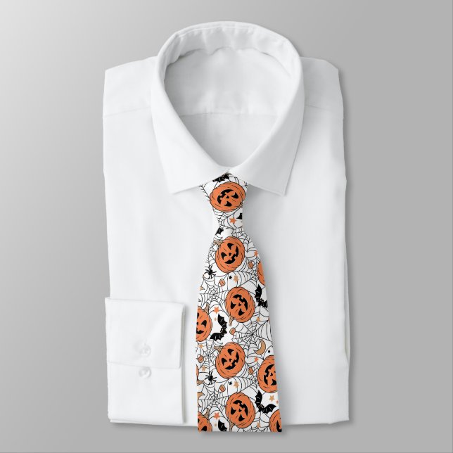 Spooky Pumpkin Halloween Pattern Tie (Tied)