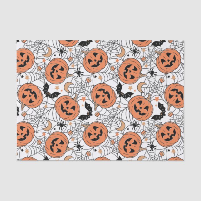 Spooky Pumpkin Halloween Pattern Tissue Paper (Front)
