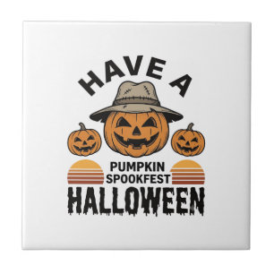 Spooky Pumpkin Halloween Vintage Engraving Shirt D Ceramic Tile