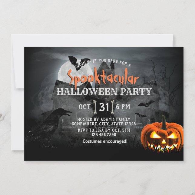 Spooky Pumpkin Haunted House Halloween Party Invitation (Front)