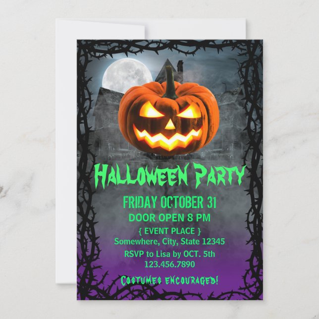 Spooky Pumpkin Haunted House Halloween Party Invitation (Front)