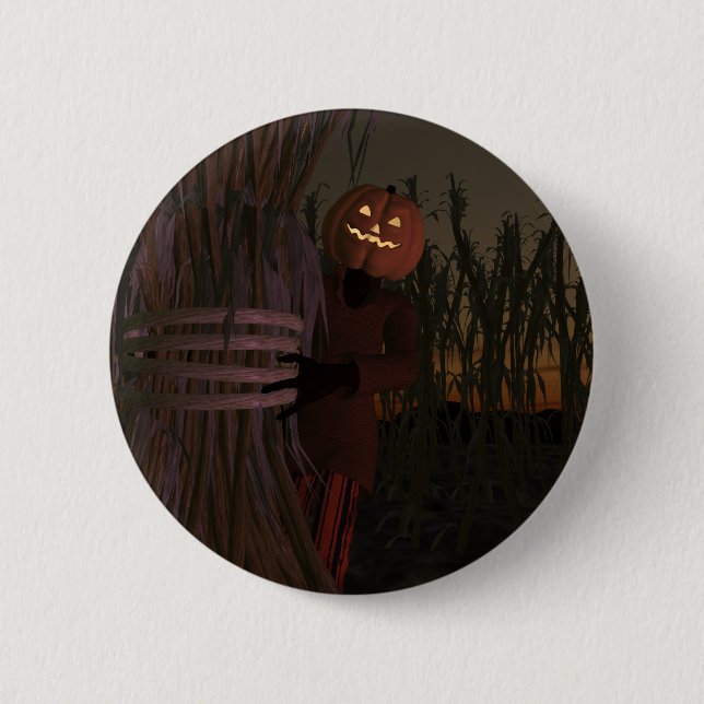 Spooky Pumpkin Head Scarecrow 6 Cm Round Badge (Front)