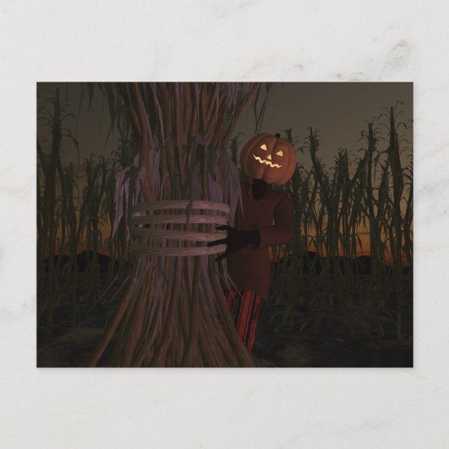 Spooky Pumpkin Head Scarecrow Postcard (Front)