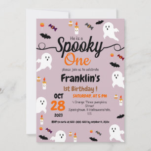 Spooky pumpkin kids halloween 1st birthday party invitation