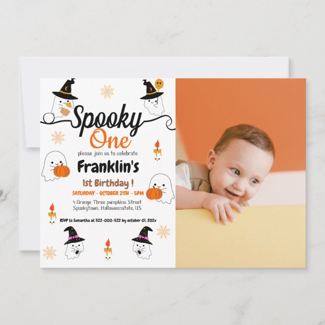 Spooky pumpkin kids halloween birthday party Photo Invitation (Front)