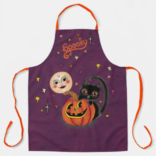 Spooky Pumpkin Kitten Moon - Dark Purple  Apron