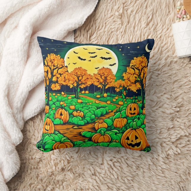 Spooky Pumpkin Patch: Cartoon Night Cushion (Blanket)