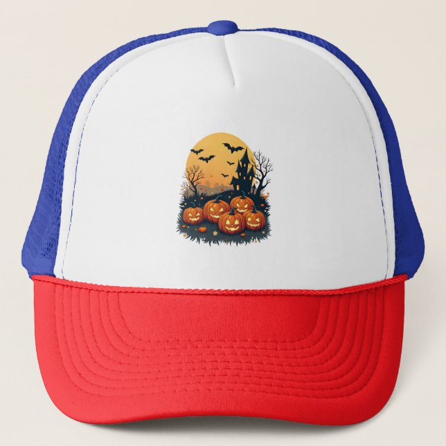 Spooky Pumpkin Patch � Retro Halloween Tee Trucker Hat (Front)