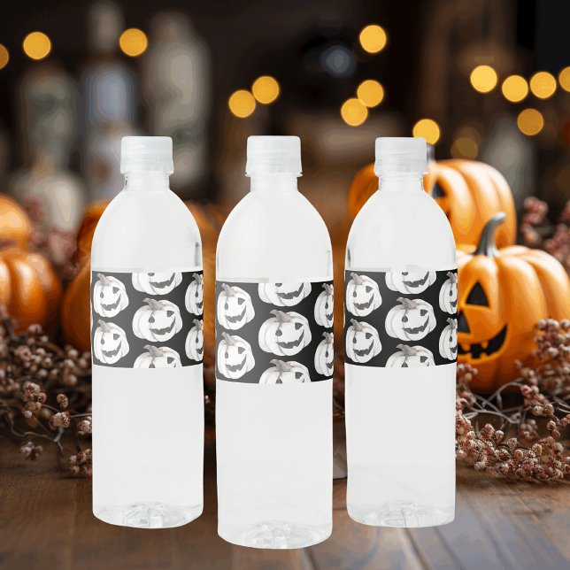 Spooky Pumpkin Pattern | Happy Halloween Water Bottle Label (Creator Uploaded)