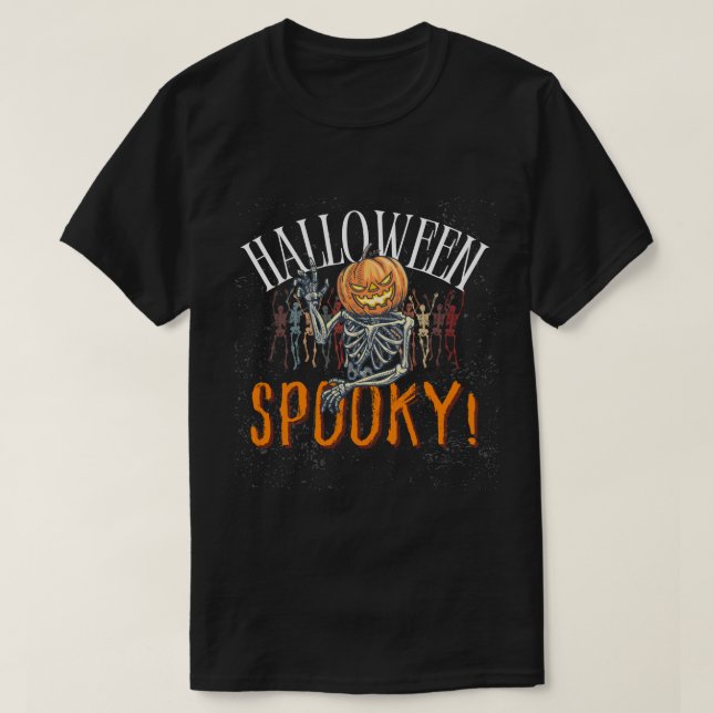 Spooky Pumpkin Skeleton Halloween T-Shirt | Funny  (Design Front)