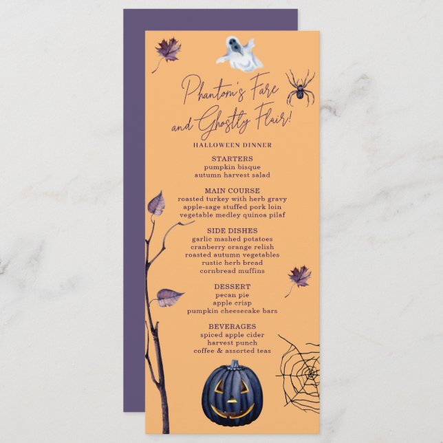 SPOOKY PUMPKIN SPIDER WEB AUTUMN GHOST HALLOWEEN MENU (Front/Back)