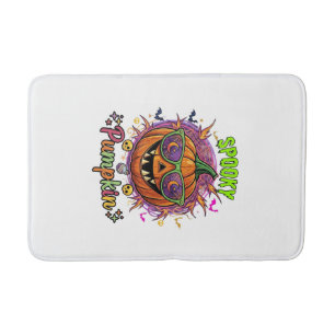 Spooky Pumpkin Sunglasses Moon Cobwebs Skulls Bath Mat