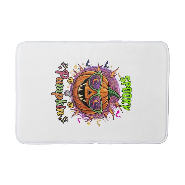 Spooky Pumpkin Sunglasses Moon Cobwebs Skulls Bath Mat (Front)
