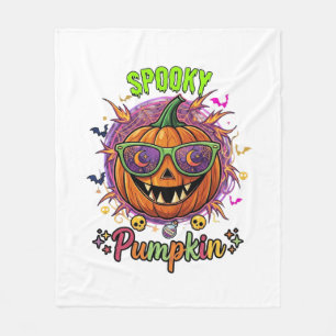 Spooky Pumpkin Sunglasses Moon Cobwebs Skulls Fleece Blanket