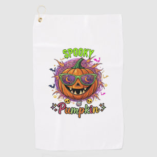 Spooky Pumpkin Sunglasses Moon Cobwebs Skulls Golf Towel
