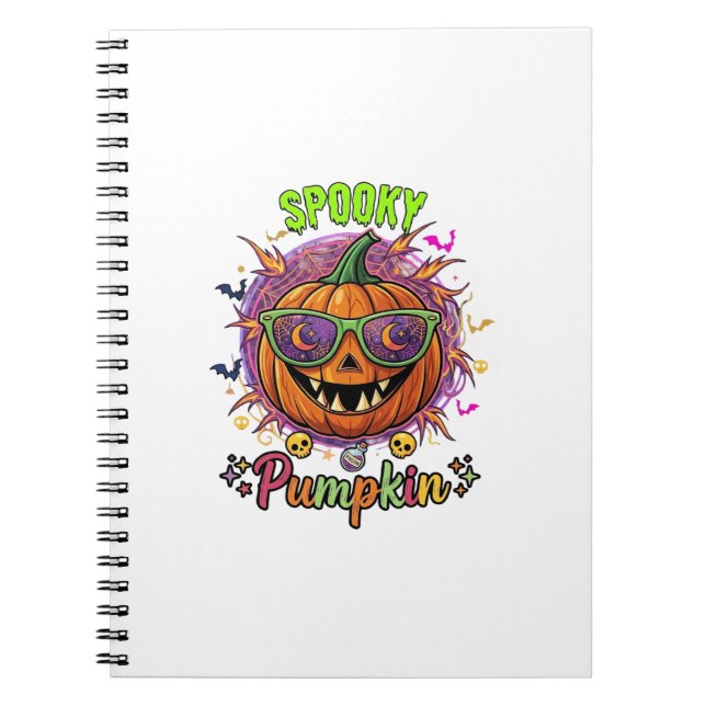 Spooky Pumpkin Sunglasses Moon Cobwebs Skulls Notebook (Front)