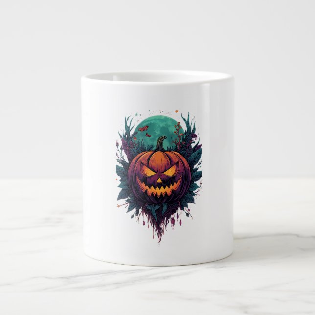 Spooky Pumpkin Under Full Moon Large Coffee Mug (Front)
