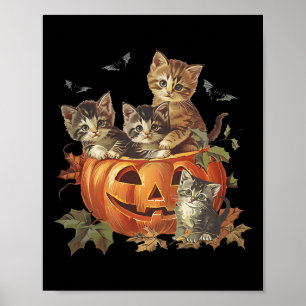 Spooky Pumpkin Vintage 90s Cat Retro Halloween Poster