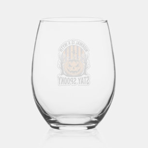 Spooky Pumpkin Witch Vintage Engraving Halloween S Stemless Wine Glass