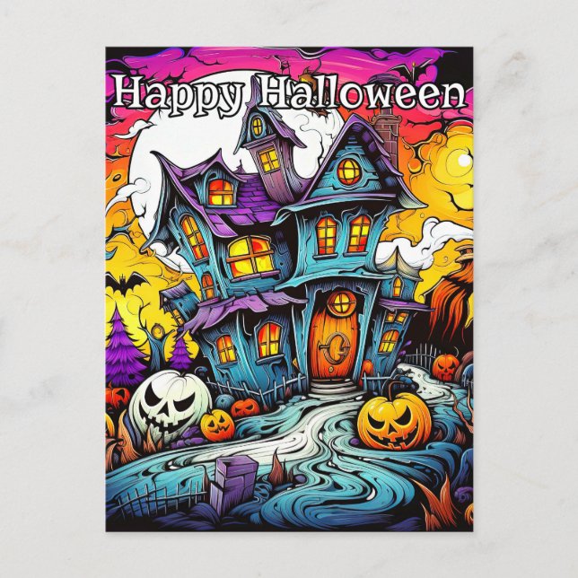 Spooky Pumpkins Behaving Badly | Happy Halloween Postcard (Front)