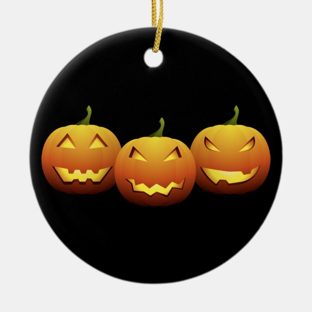 Spooky Pumpkins Ceramic Tree Decoration (Front)