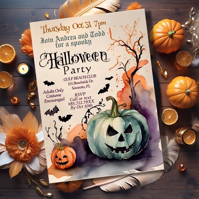 Spooky pumpkins costume party watercolor Halloween Invitation (Creator Uploaded)