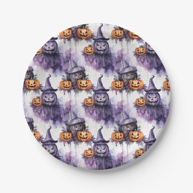 Spooky pumpkins, Halloween pattern Paper Plate (Front)