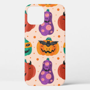 Spooky pumpkins in scary costumes. Happy Halloween iPhone 12 Case