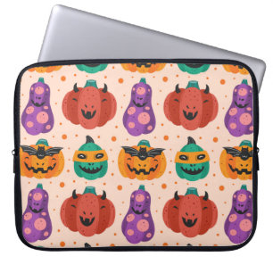 Spooky pumpkins in scary costumes. Happy Halloween Laptop Sleeve