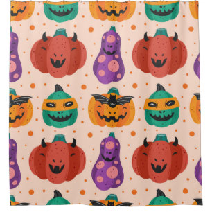 Spooky pumpkins in scary costumes. Happy Halloween Shower Curtain