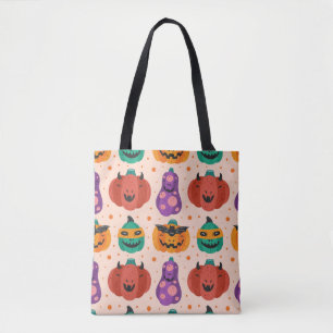 Spooky pumpkins in scary costumes. Happy Halloween Tote Bag