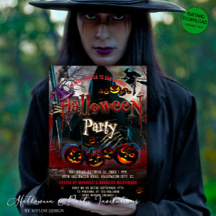 Spooky Pumpkins Witch Halloween Party Invitation