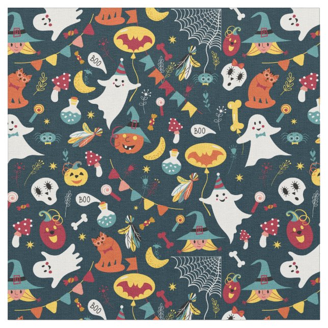 Spooky Pumpkins witches Halloween Fabric Design (Close Up)