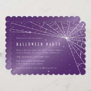 Spooky Purple Diamond Spider Web Halloween Party Invitation