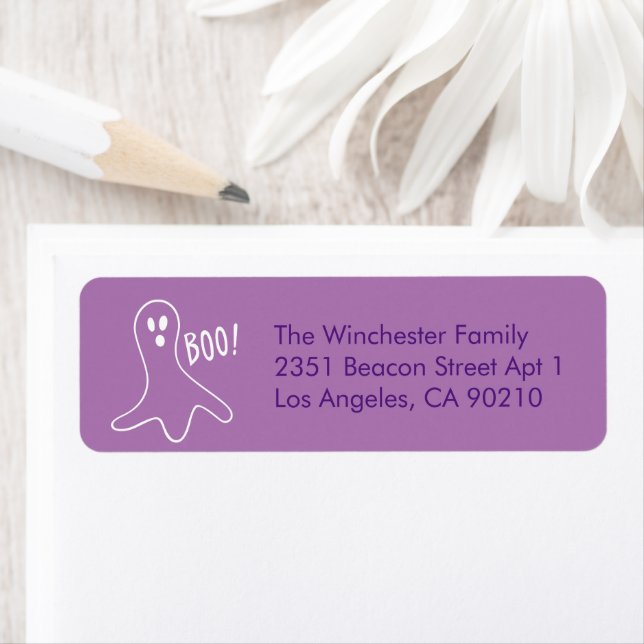 Spooky purple ghost funny Halloween address Return Address Label (Insitu)
