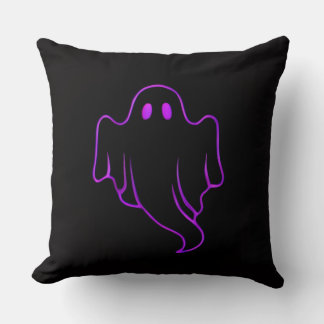 "Spooky Purple Glowing Ghost on Black Throw Pillow