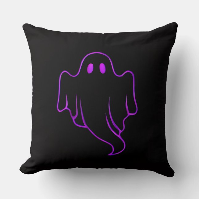 "Spooky Purple Glowing Ghost on Black Throw Pillow (Front)