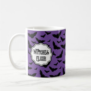Spooky Purple Halloween Black Bats Coffee Mug