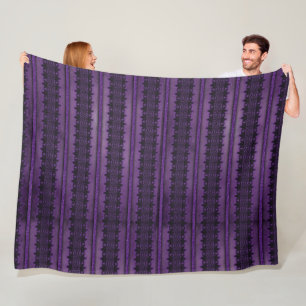 SPOOKY PURPLE HALLOWEEN LACE LOOK STRIPES FLEECE BLANKET