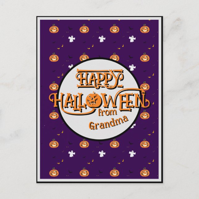 Spooky Purple Halloween Pattern Personalised Holiday Postcard (Front)